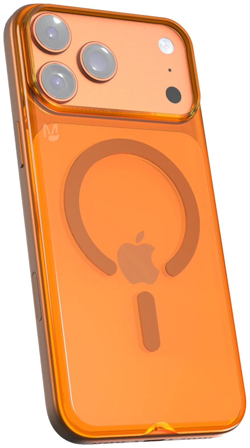 iPhone 17 Pro Max in an orange translucent MagSafe case