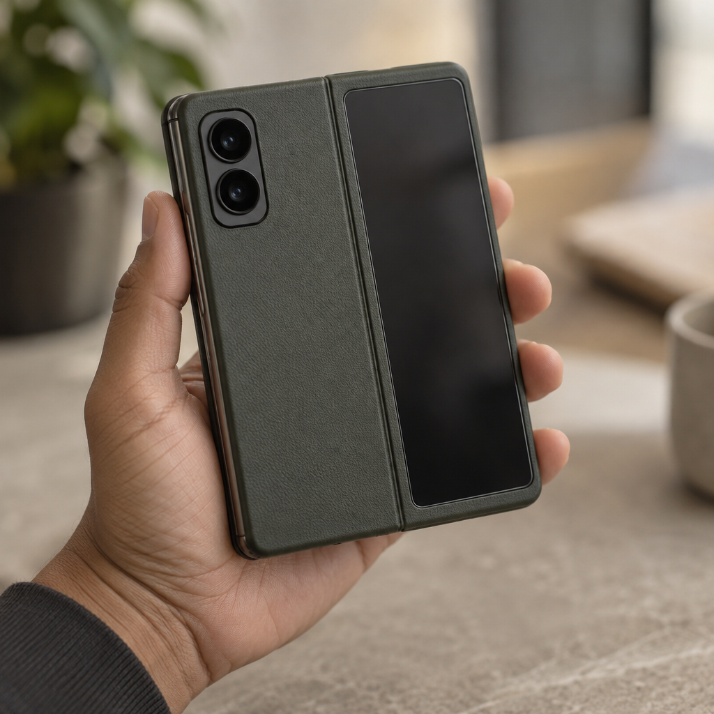 Vegan Leather Soft-Touch Case – iPhone Duo — in hand