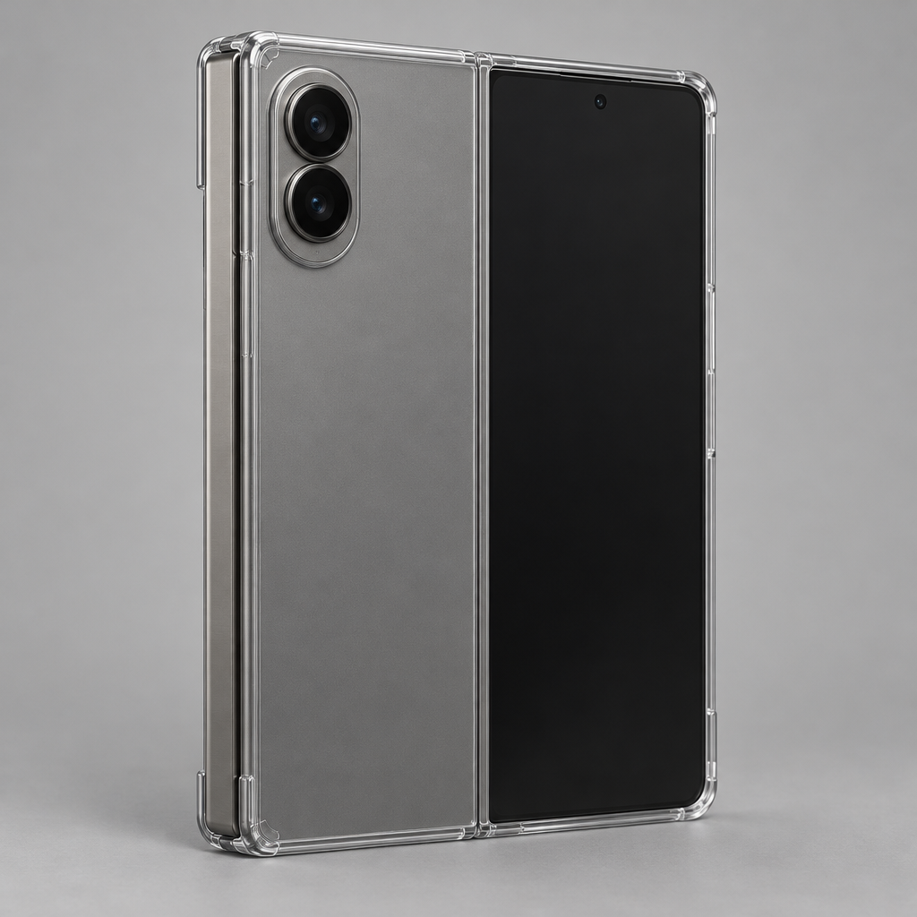 Clear Hybrid Shell Case – iPhone Duo — back view, foldable phone
