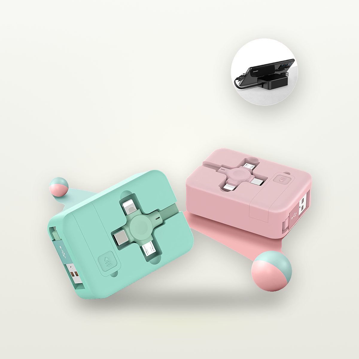 Macaron Retractable 3-in-1 Cable with Phone Stand — GripLux