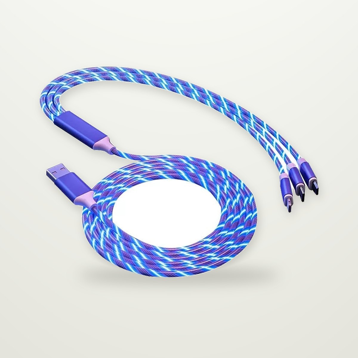 Rope-Style 3-in-1 LED Charging Cable, 1.2 m