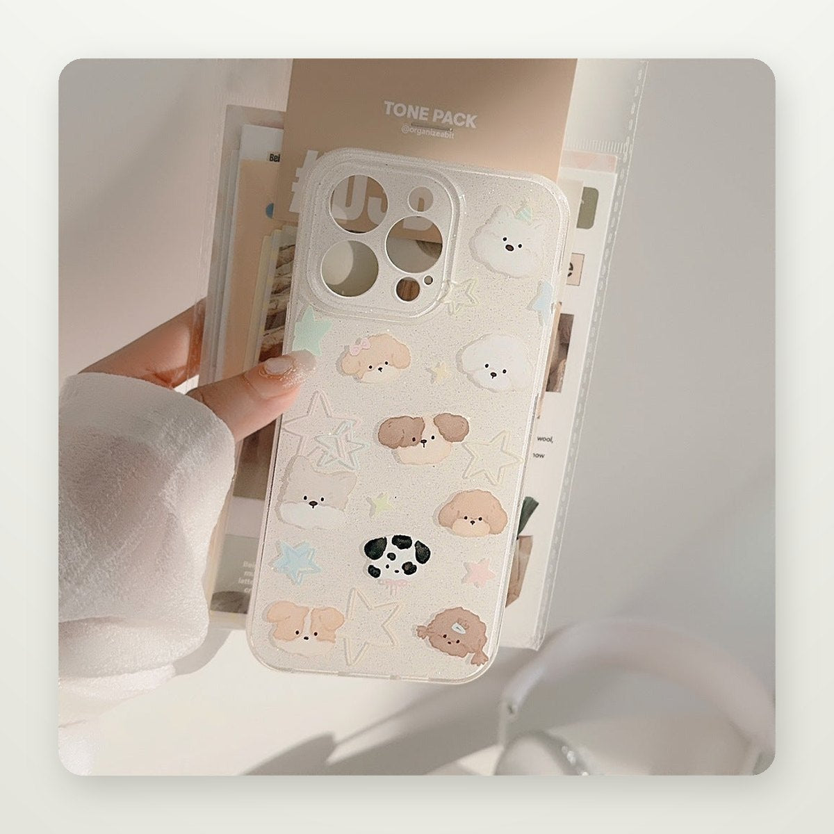Glitter Puppy Case with Optional Plush Stand for iPhone 11–17
