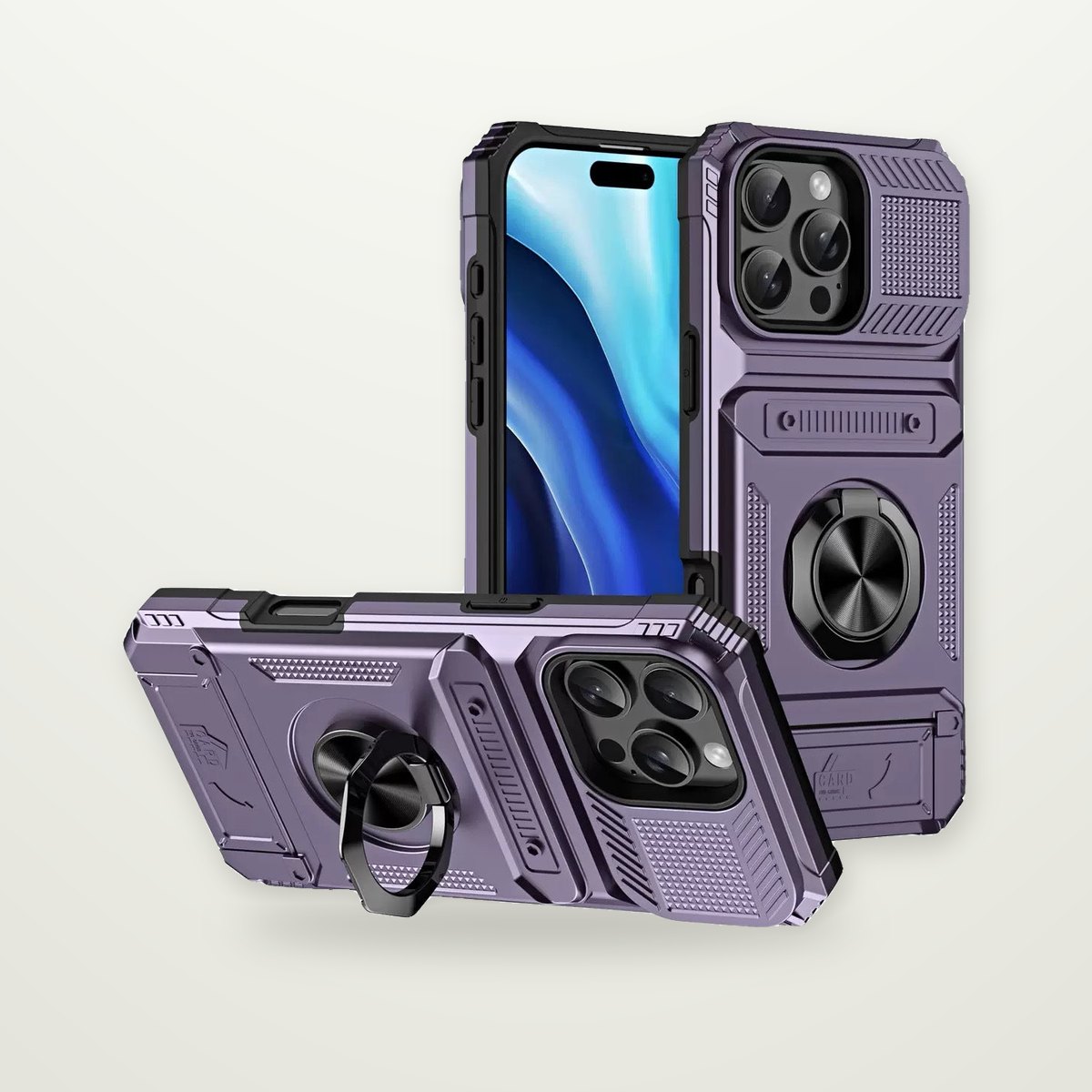 Hidden Card Slot Magnetic Ring Stand Case for iPhone 14–17