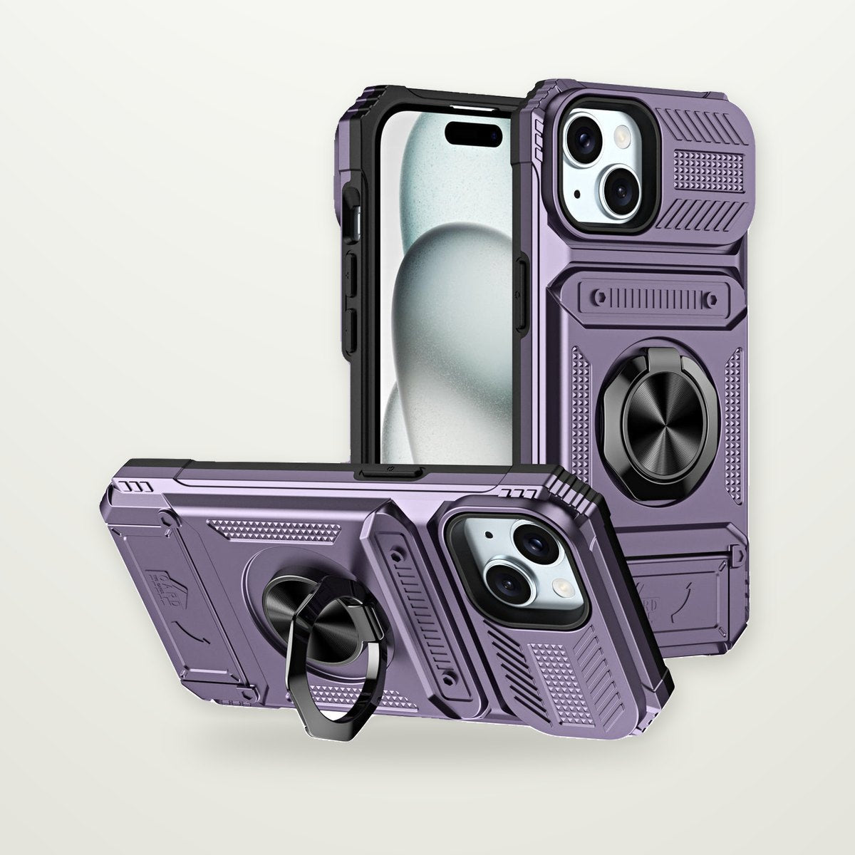 Hidden Card Slot Magnetic Ring Stand Case for iPhone 14–17