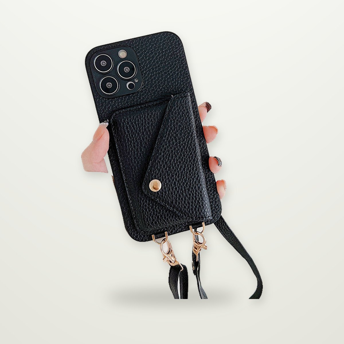 Lychee-Grain Card Case with Lanyard for iPhone 11–16