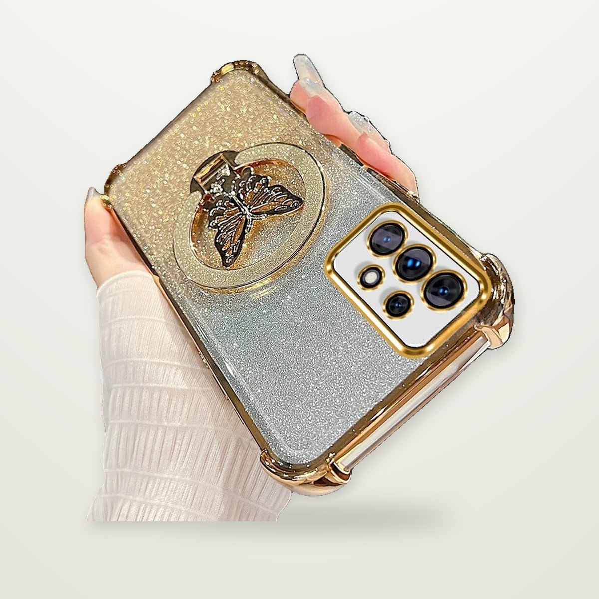Electroplated Bow Magnetic Stand Case for Galaxy S22–S25