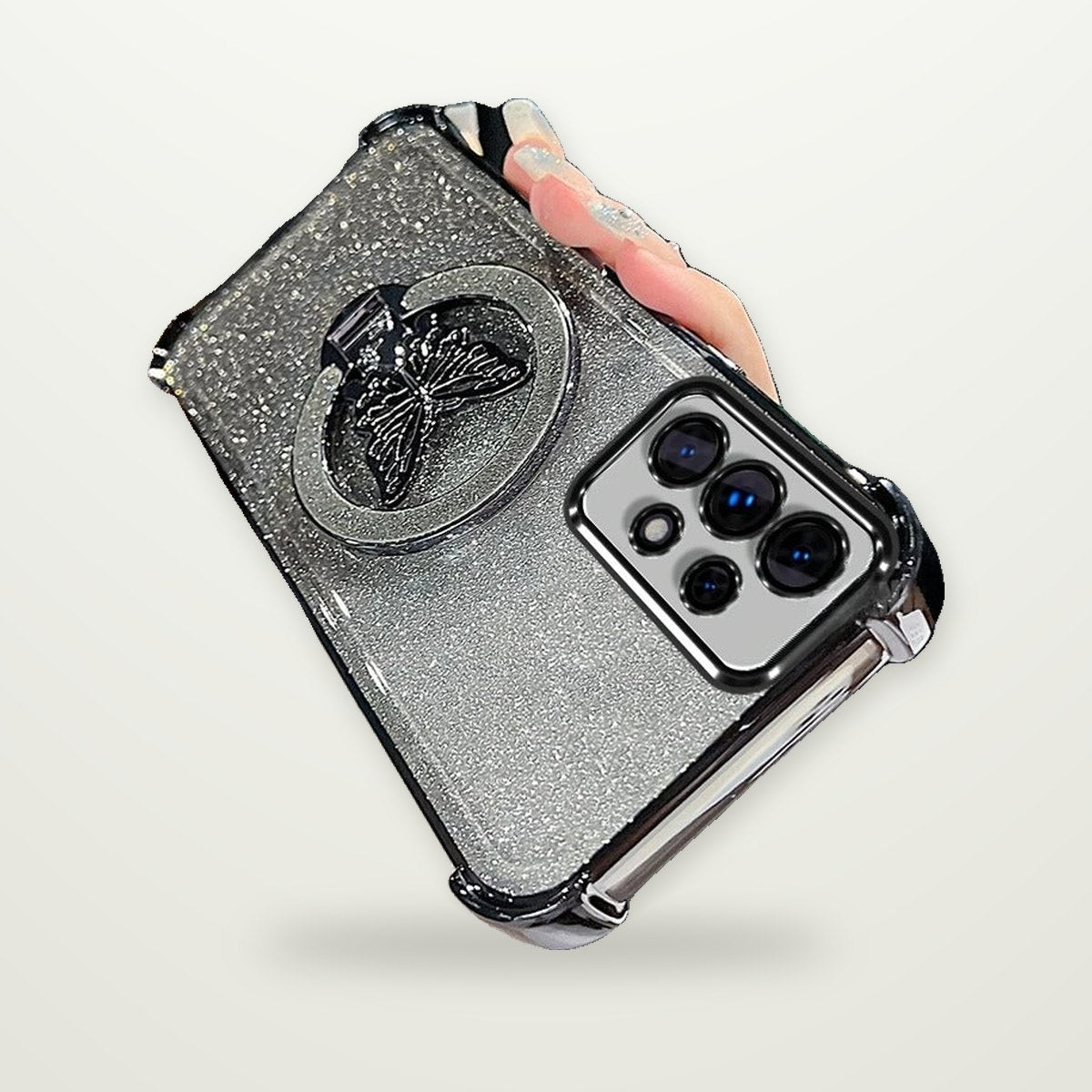 Electroplated Bow Magnetic Stand Case for Galaxy S22–S25
