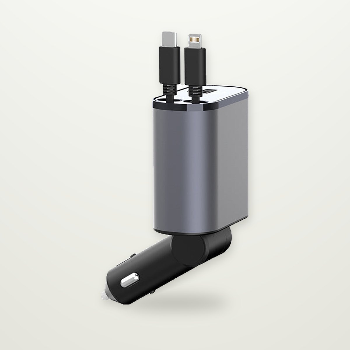 Retractable 100W Car Charger with Built-In Cables