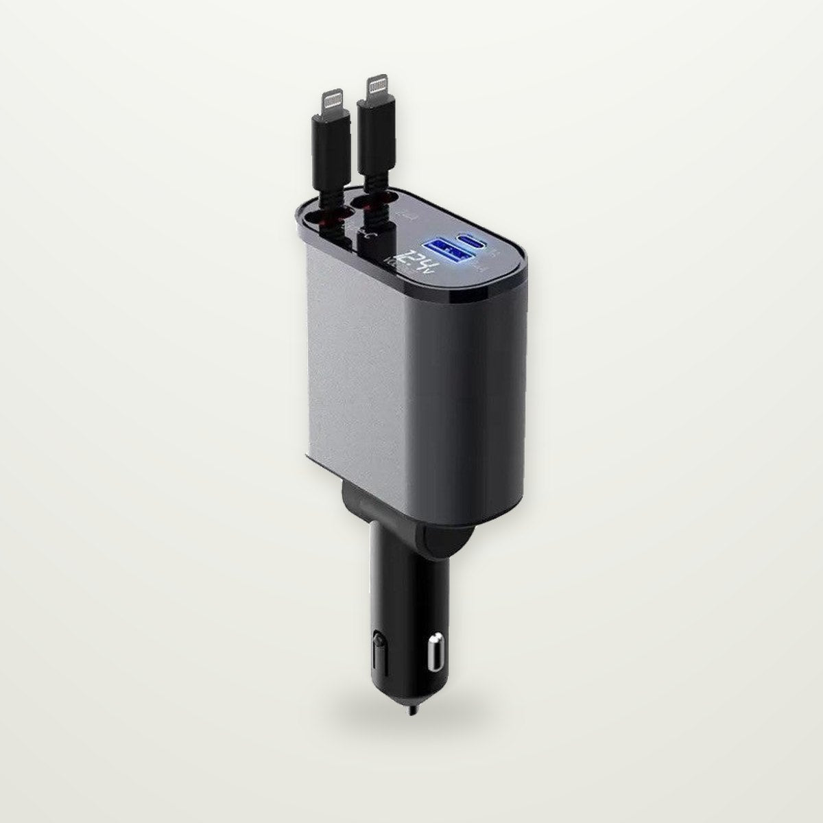 Retractable 100W Car Charger with Built-In Cables