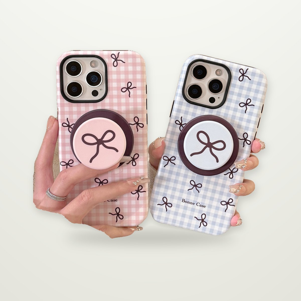 Plaid Bow Case with Optional Magnetic Stand for iPhone 13–17