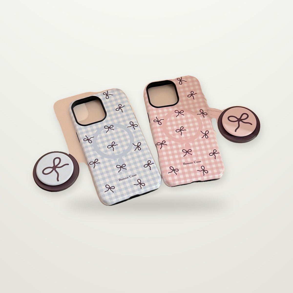 Plaid Bow Case with Optional Magnetic Stand for iPhone 13–17