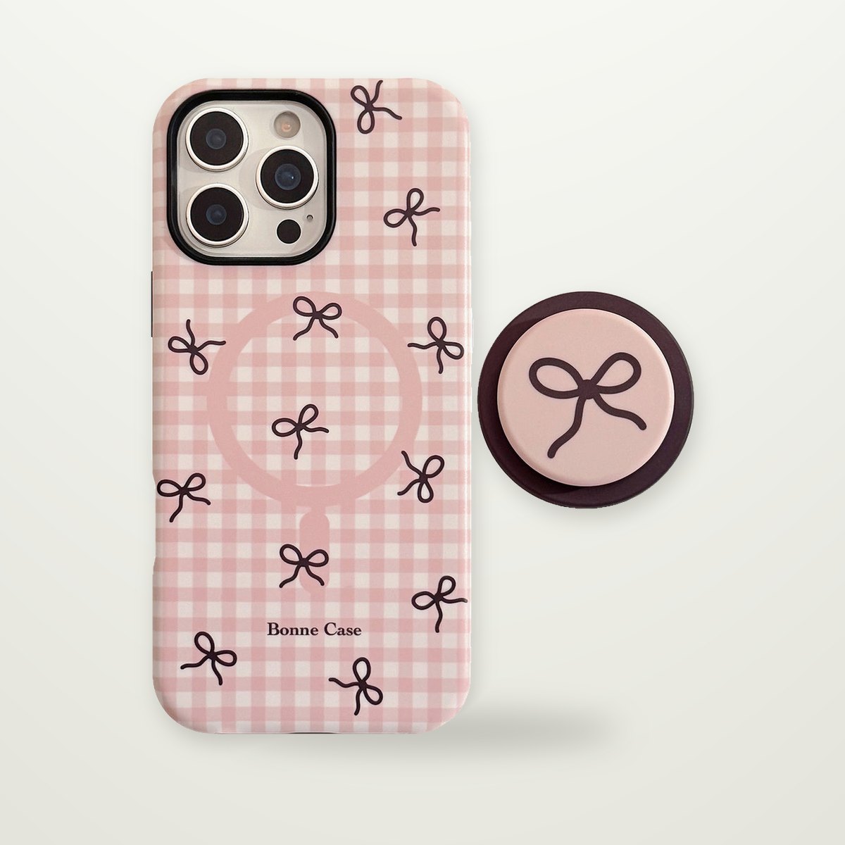 Plaid Bow Case with Optional Magnetic Stand for iPhone 13–17