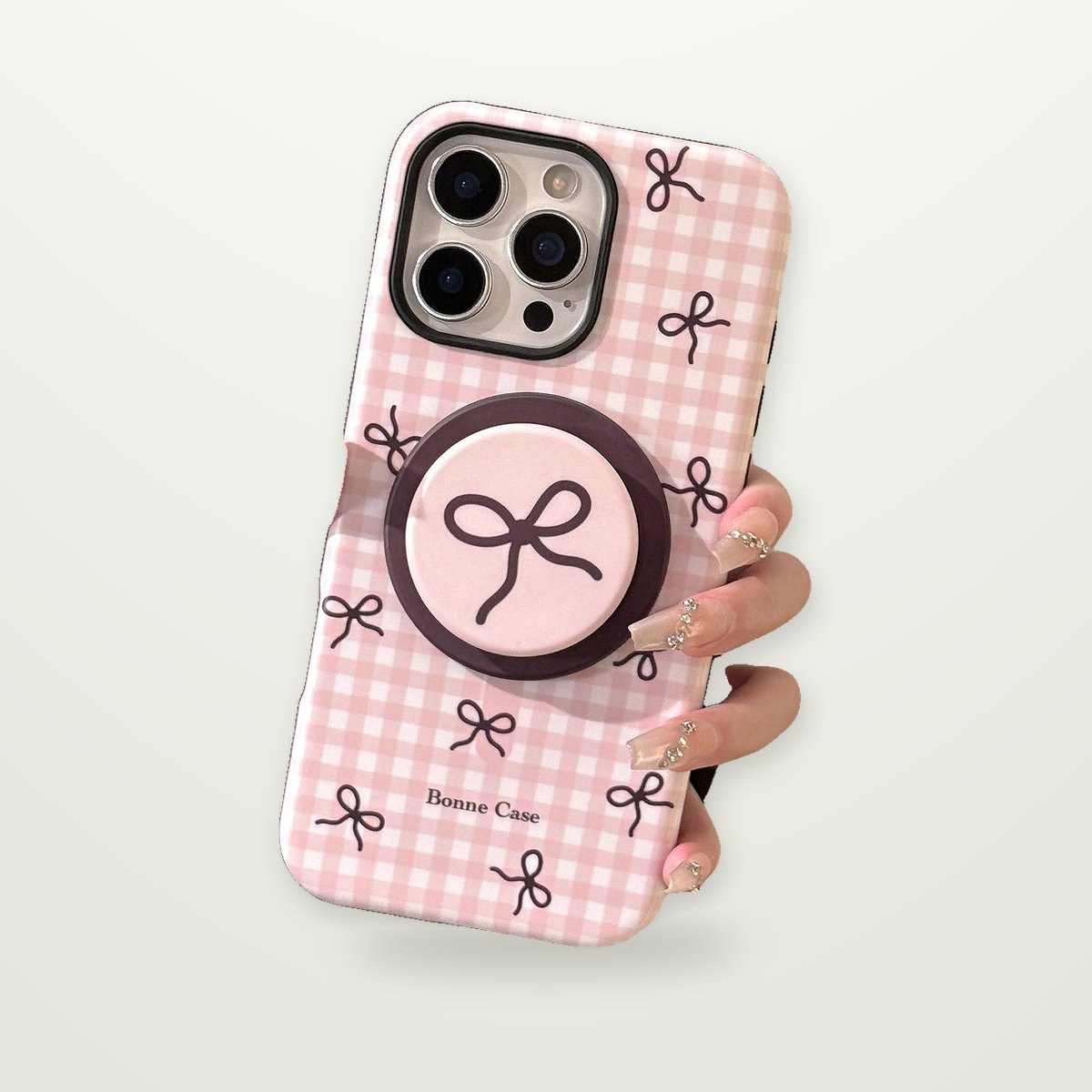 Plaid Bow Case with Optional Magnetic Stand for iPhone 13–17