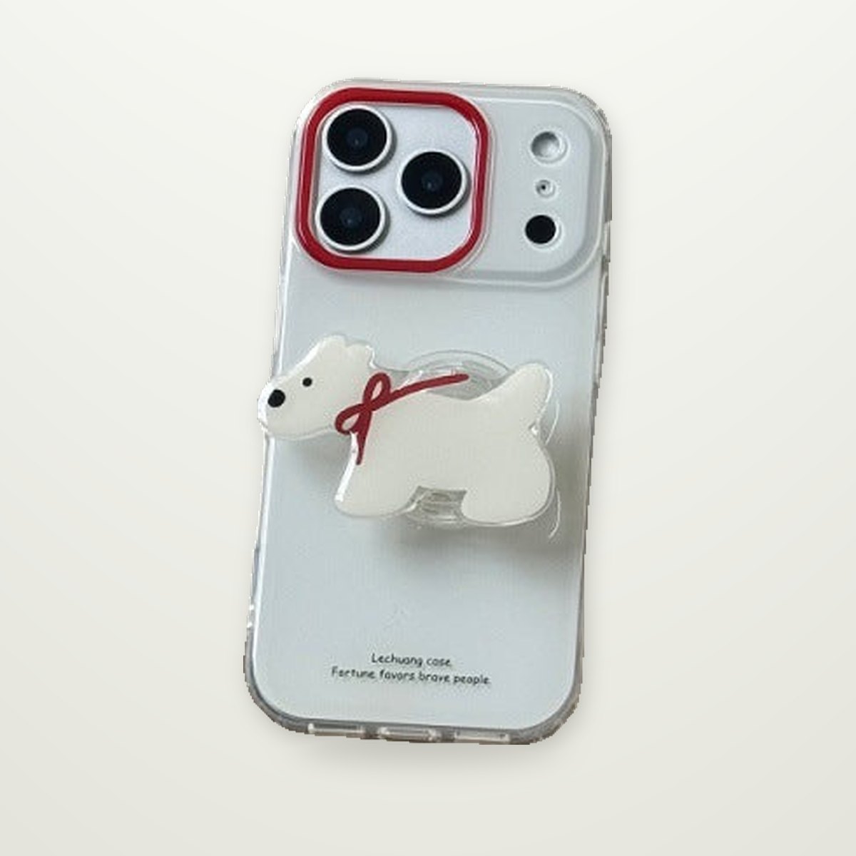 Red Lens-Ring Case with Dachshund Stand for iPhone 13–17