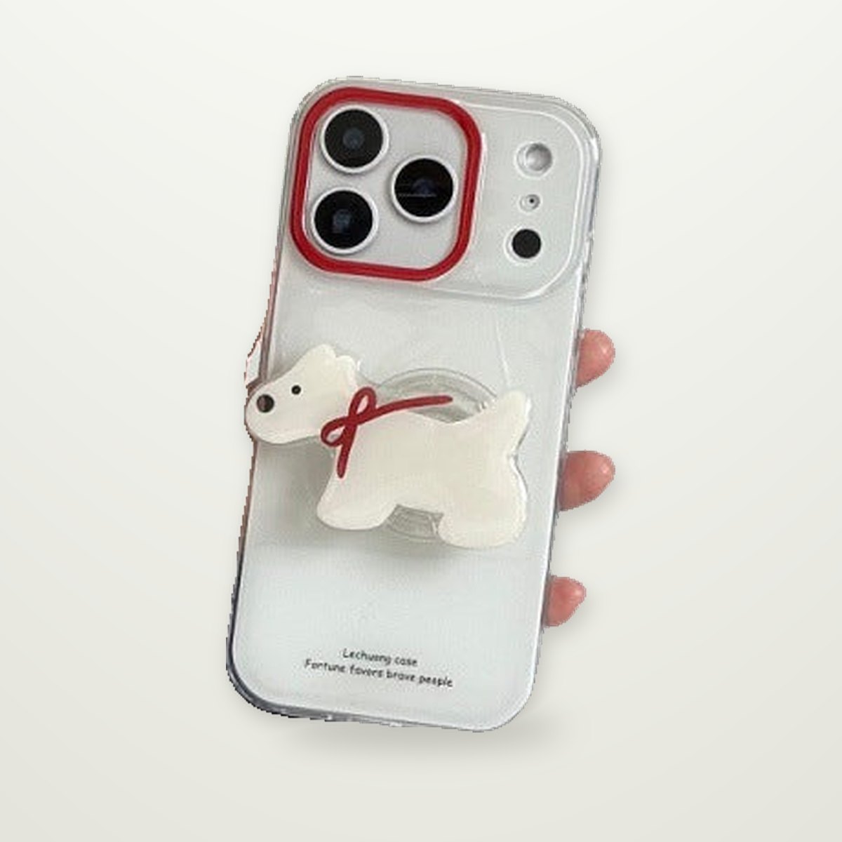 Red Lens-Ring Case with Dachshund Stand for iPhone 13–17