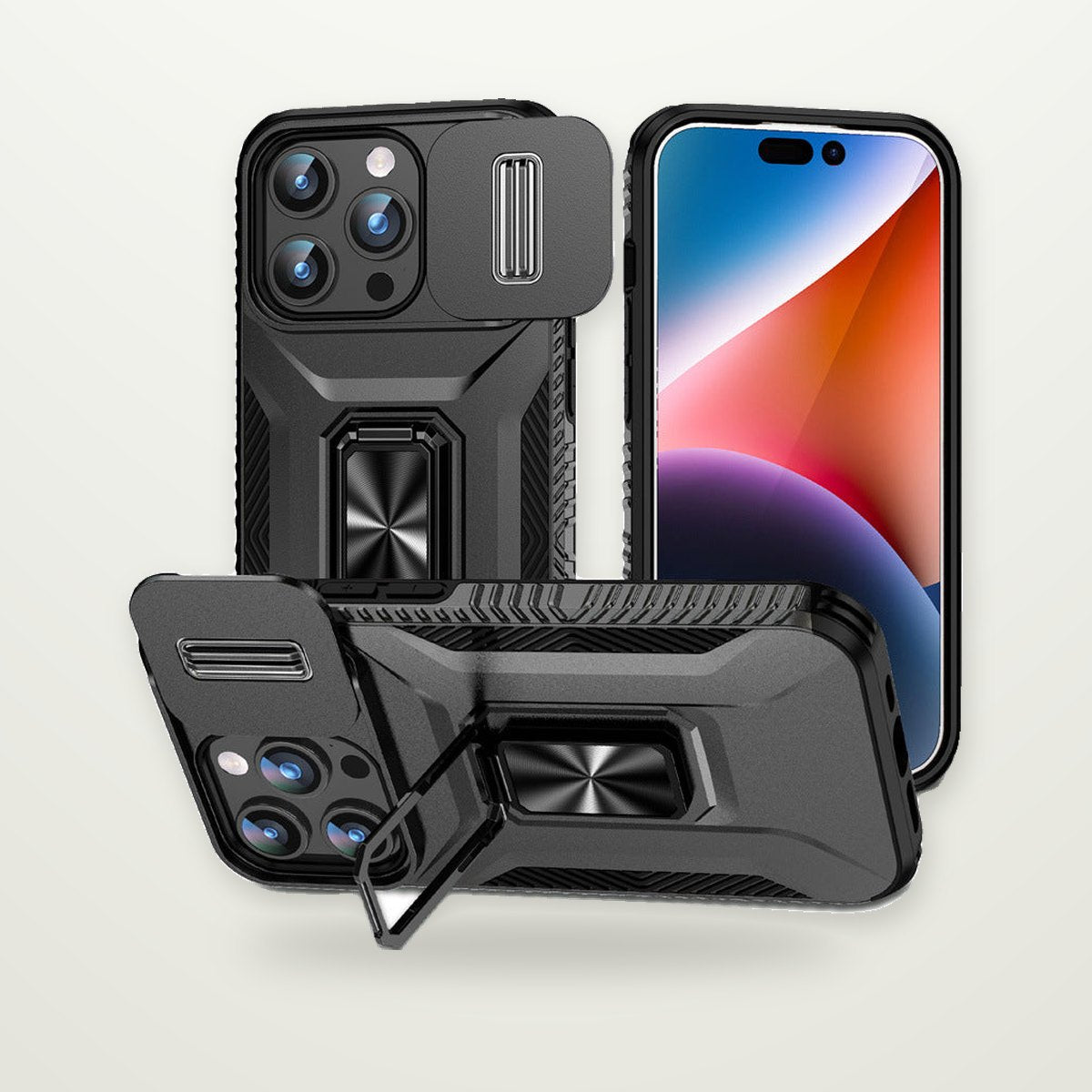 Sliding Lens-Cover Ring Case for iPhone 13–17
