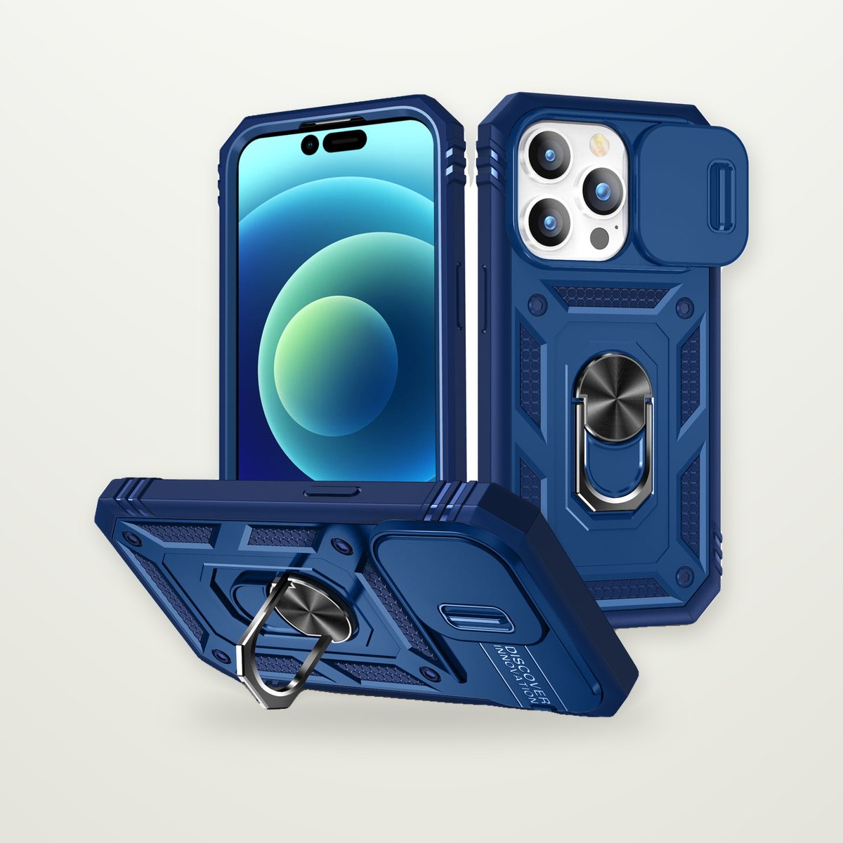 Two-Tone Sliding Camera Cover Stand Case for iPhone 15–17