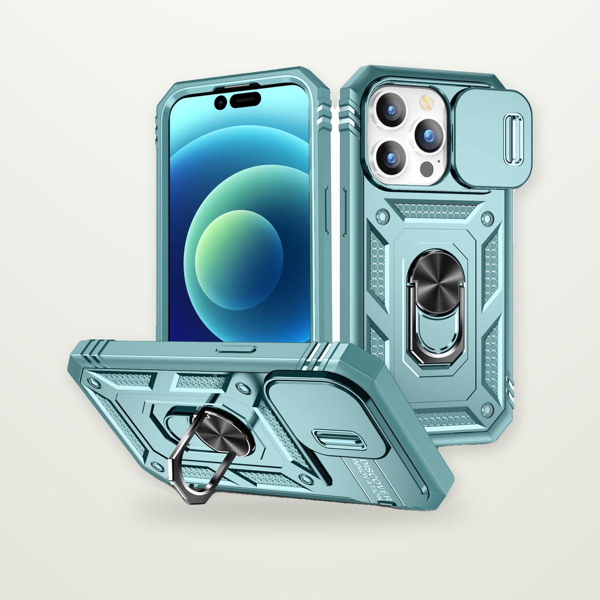 Two-Tone Sliding Camera Cover Stand Case for iPhone 15–17