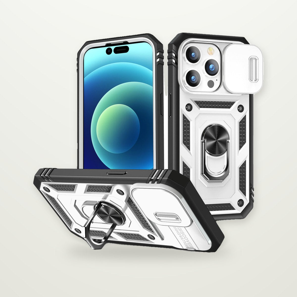 Two-Tone Sliding Camera Cover Stand Case for iPhone 15–17