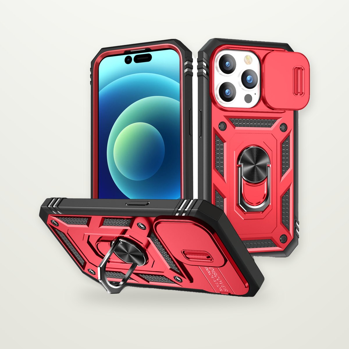 Two-Tone Sliding Camera Cover Stand Case for iPhone 15–17
