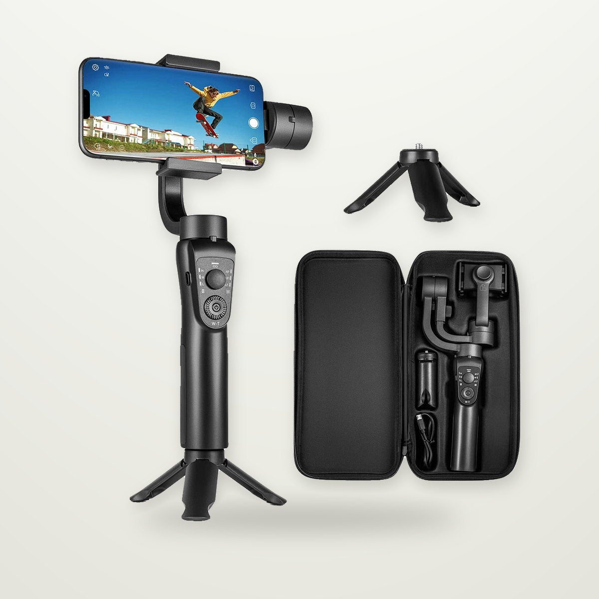 3-Axis Smartphone Gimbal Stabilizer with Tripod & Case