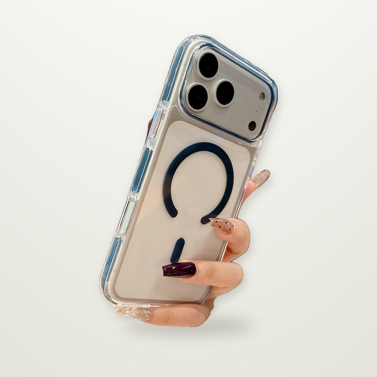 Ice-Crystal Clear Dual-Tone Magnetic Case for iPhone 15–17