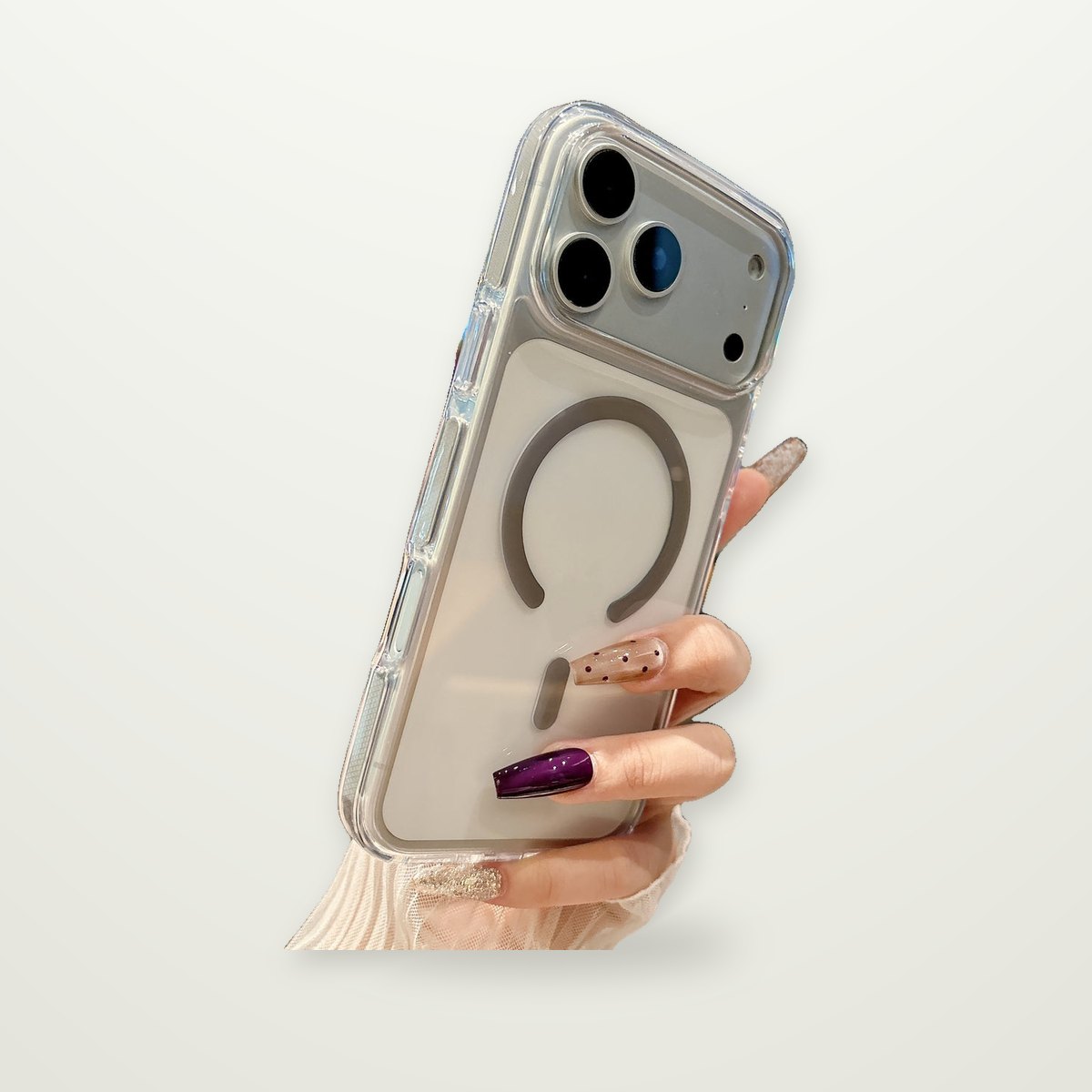 Ice-Crystal Clear Dual-Tone Magnetic Case for iPhone 15–17