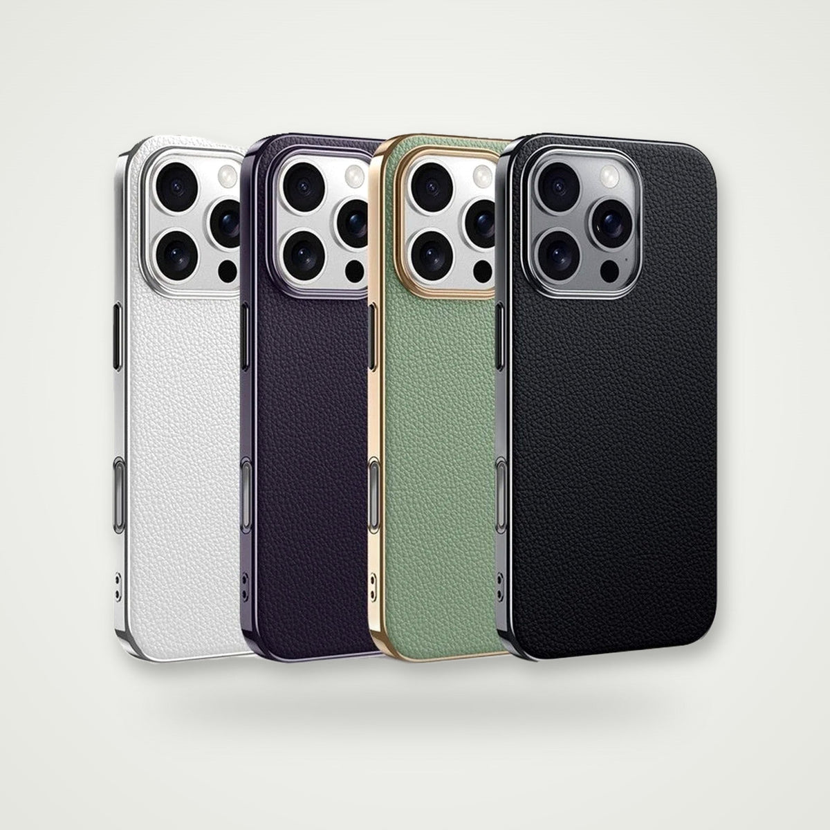 Metal Lens-Frame Leather Case for iPhone 13–17