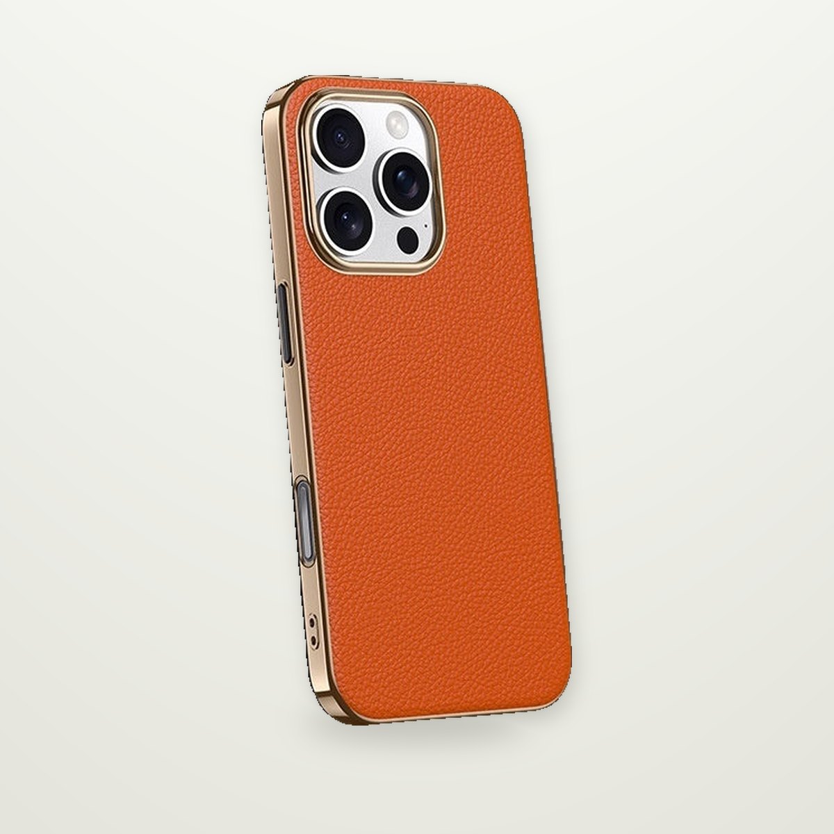 Metal Lens-Frame Leather Case for iPhone 13–17