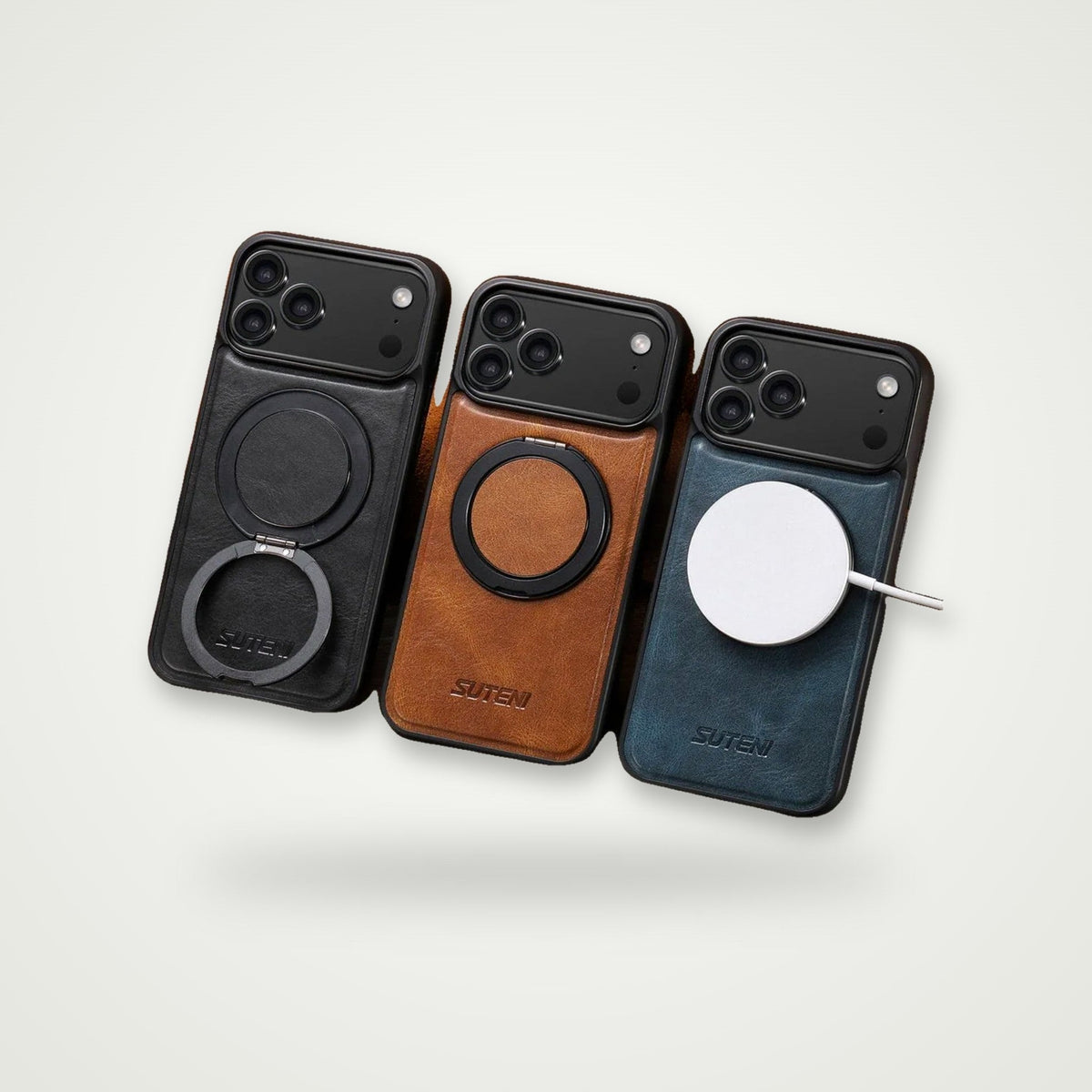 Leather Magnetic Charging Case for iPhone 13–17, Air & Galaxy S24–S25
