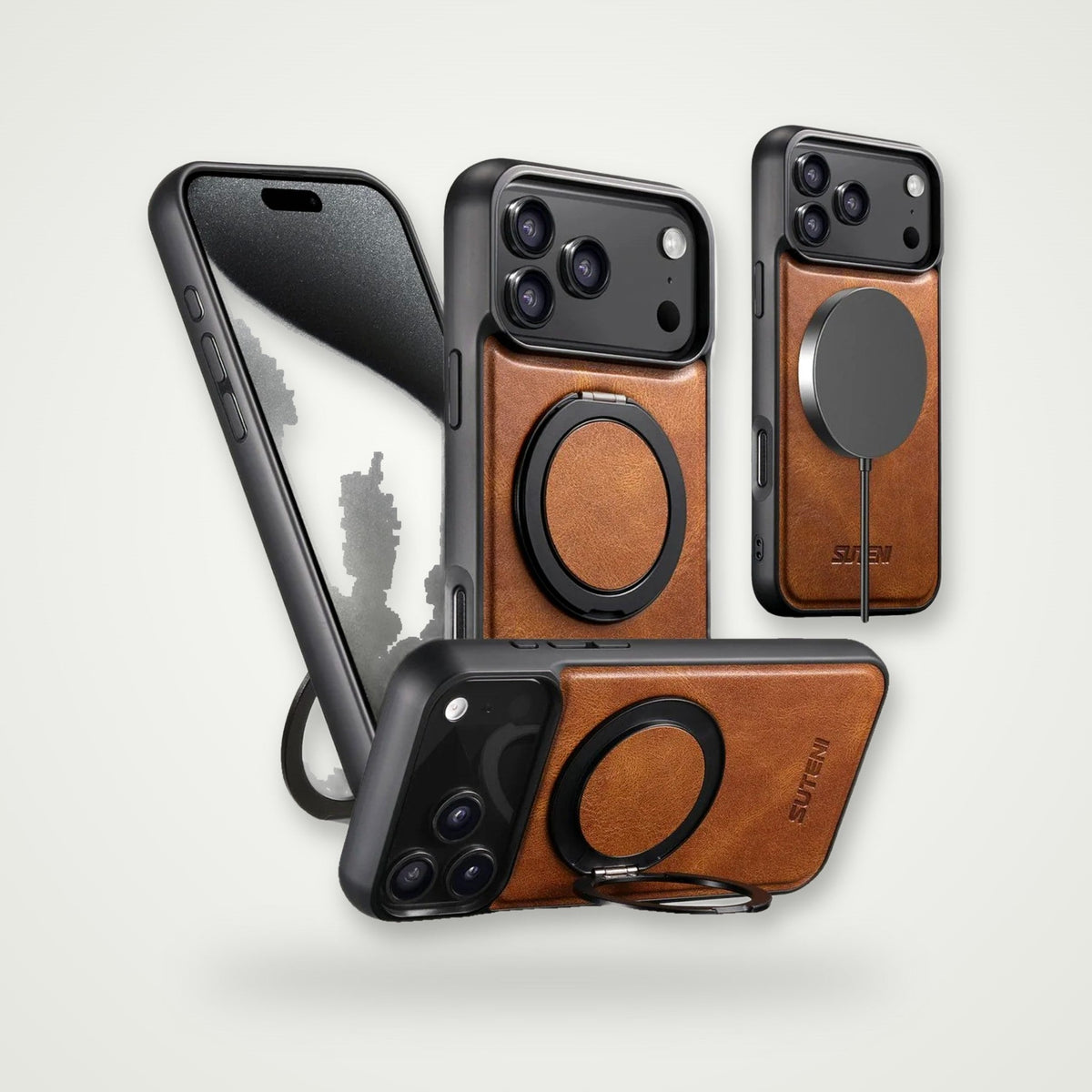 Leather Magnetic Charging Case for iPhone 13–17, Air & Galaxy S24–S25
