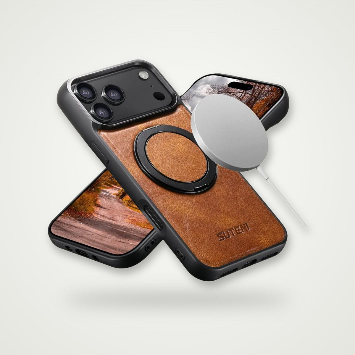 Leather Magnetic Charging Case for iPhone 13–17, Air & Galaxy S24–S25