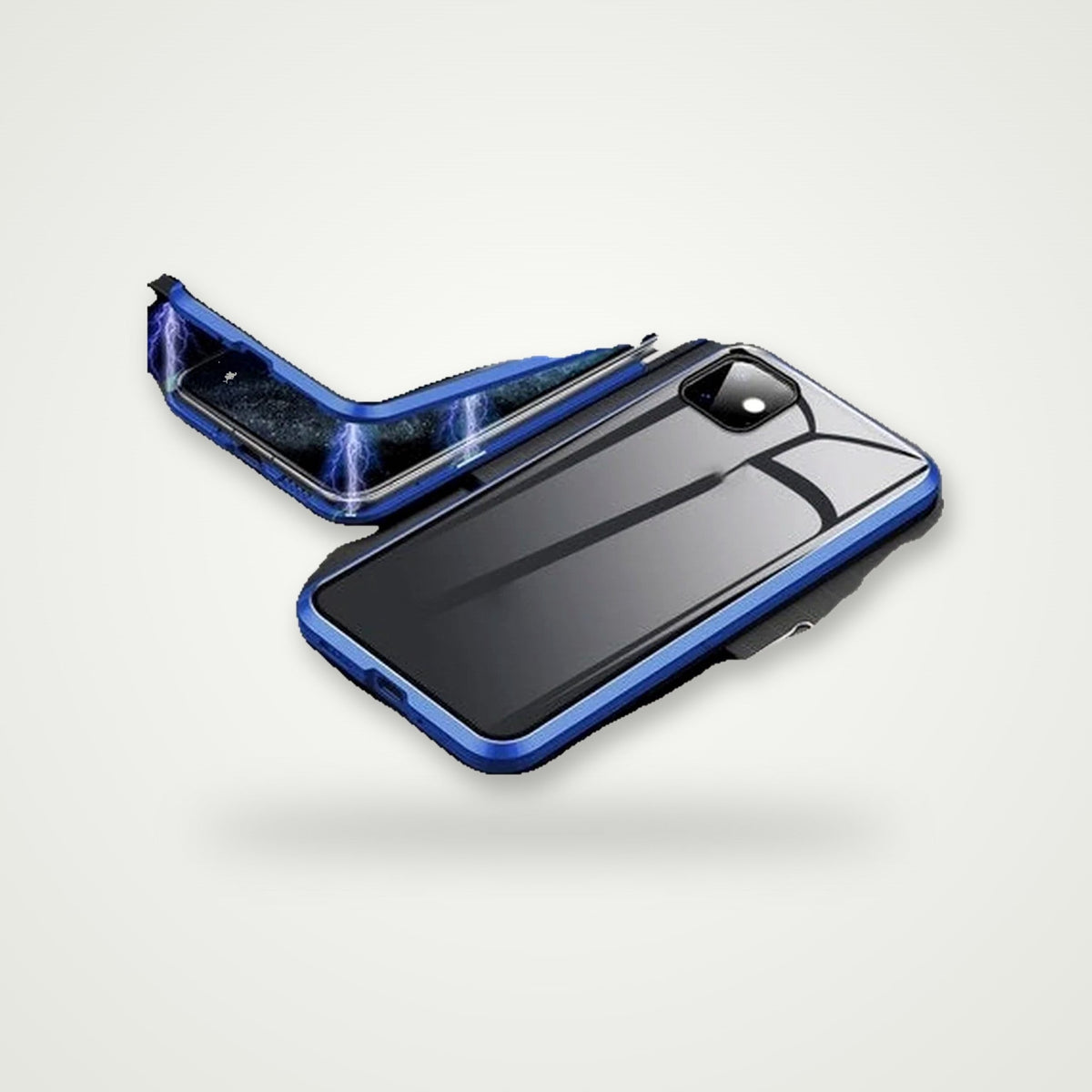 360° privacy glass magnetic case for iPhone 13–16, blue
