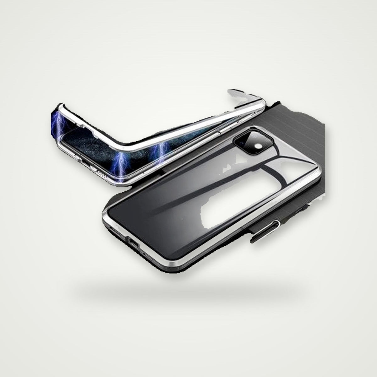 360° privacy glass magnetic case for iPhone 13–16, silver