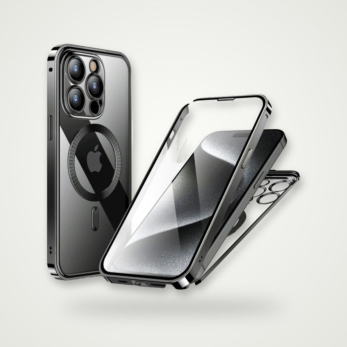 Privacy Glass Metal Buckle Case for iPhone 13–15