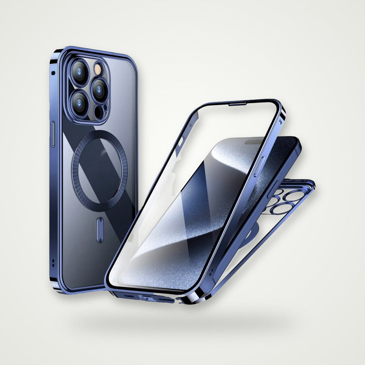 Privacy Glass Metal Buckle Case for iPhone 13–15