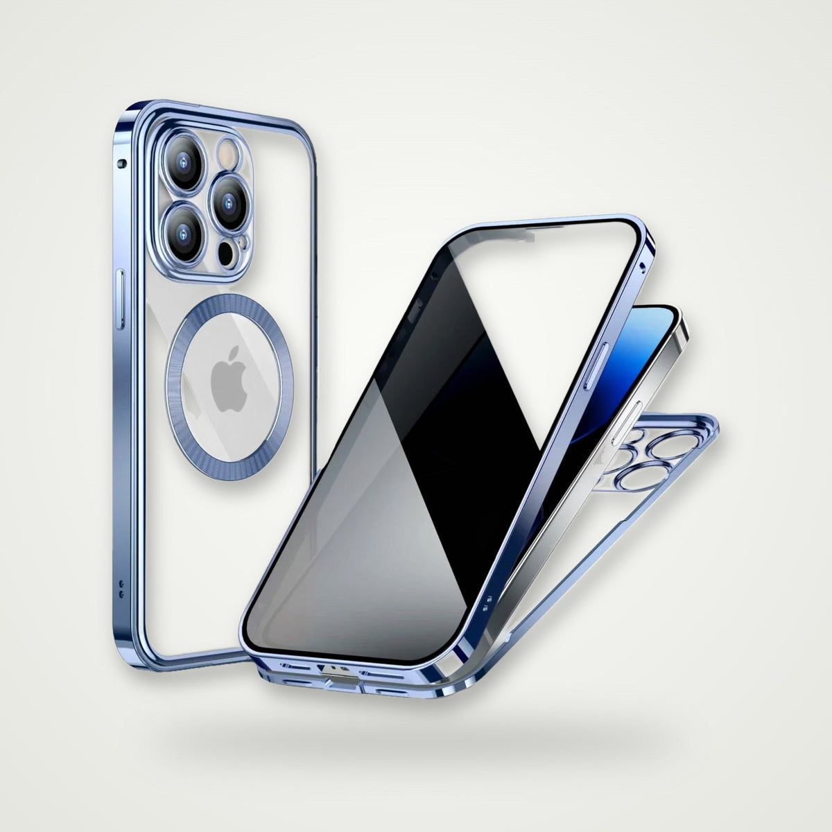 Privacy Glass Metal Buckle Case for iPhone 13–15