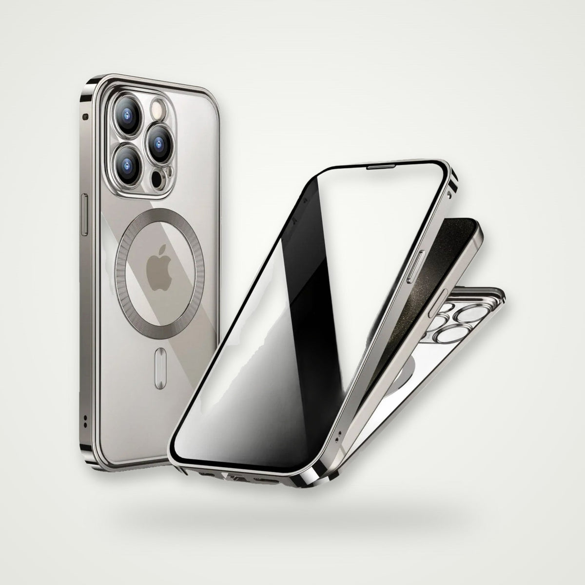 Privacy Glass Metal Buckle Case for iPhone 13–15