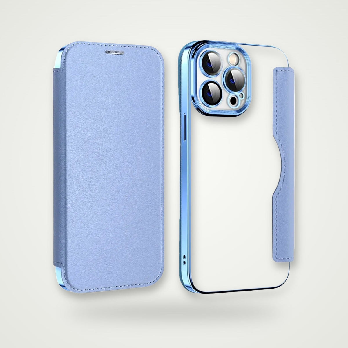 Clear card slot case for iPhone 14–17 & Galaxy S24, blue