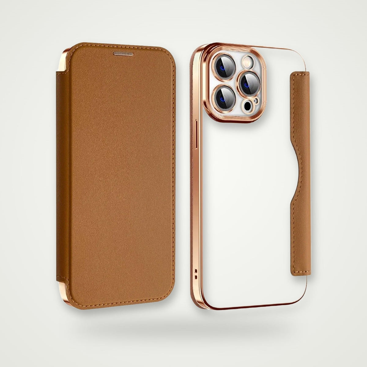 Clear card slot case for iPhone 14–17 & Galaxy S24, brown