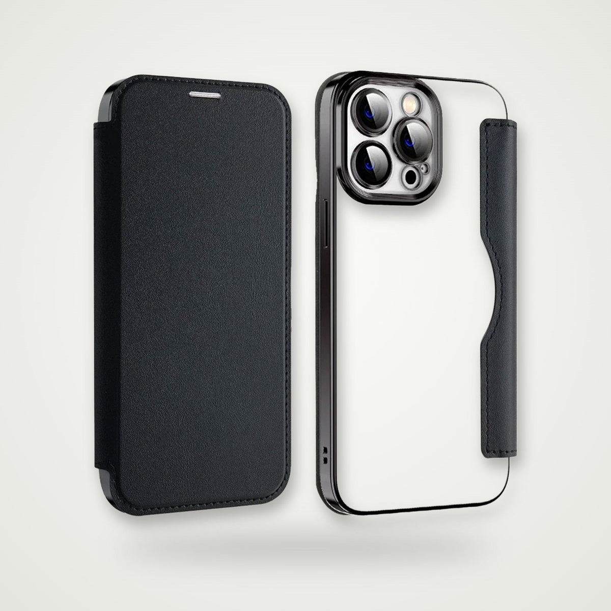 Clear card slot case for iPhone 14–17 & Galaxy S24, black