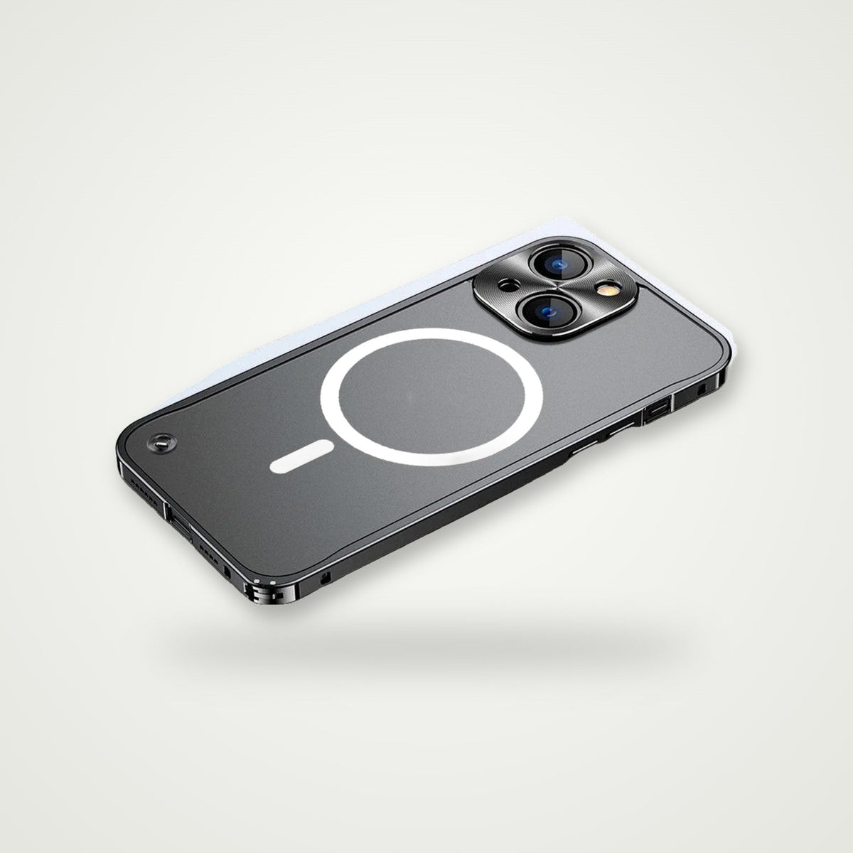 Aluminum frame frosted case for iPhone 13–17, black