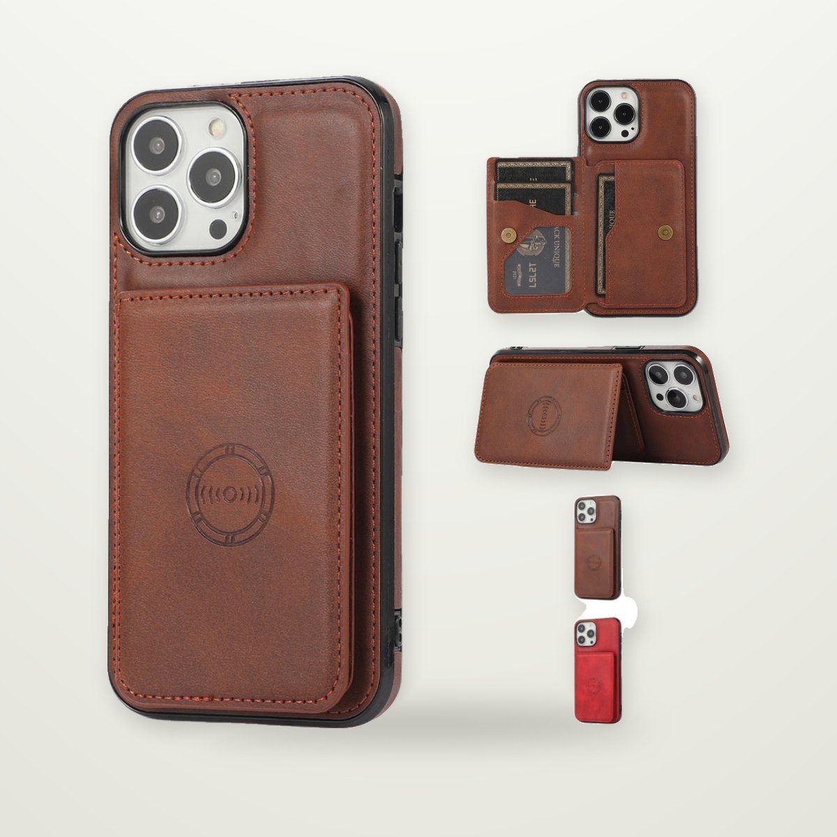 Magnetic Leather Wallet Case for iPhone 13–15