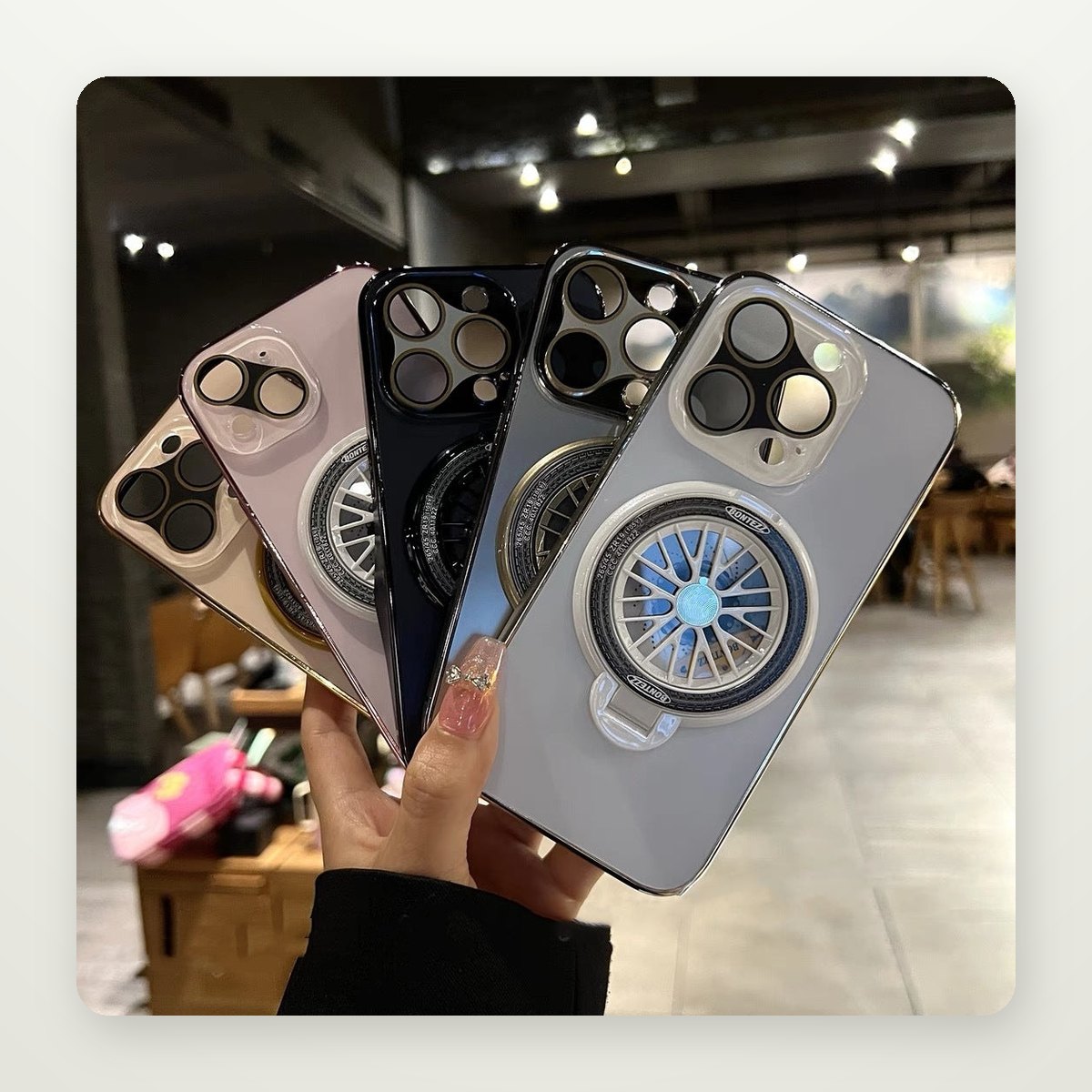 Gyro Ring Stand Frosted Case for iPhone 13–15