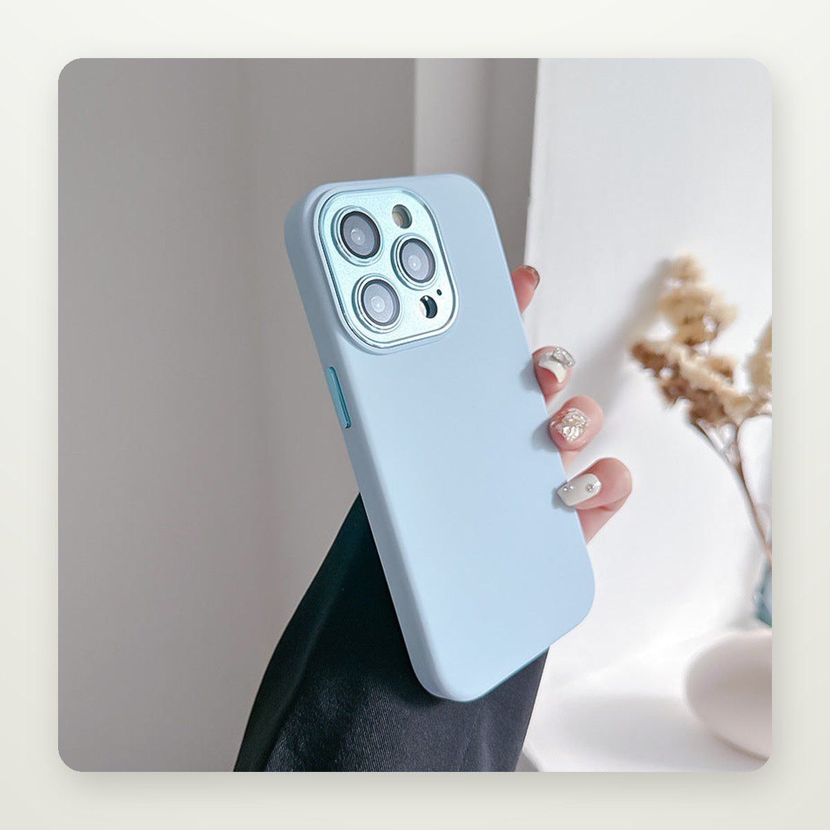 Liquid Silicone Case with Metal Lens Guard for iPhone 13–15