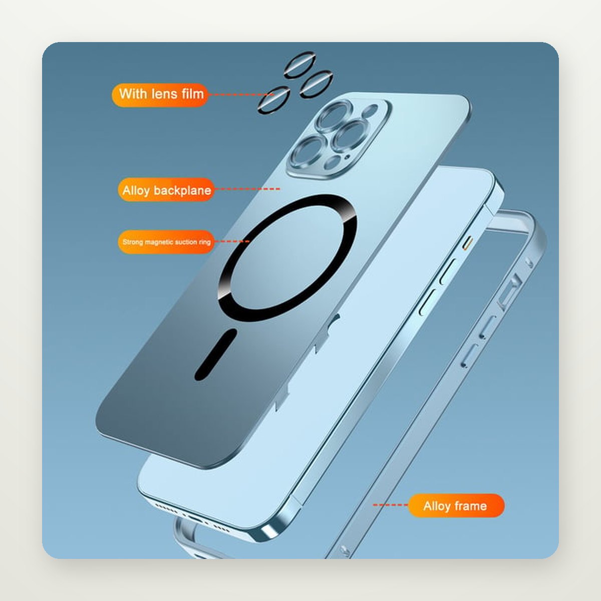 Aluminum Frame Glass Lens Case for iPhone 13–15