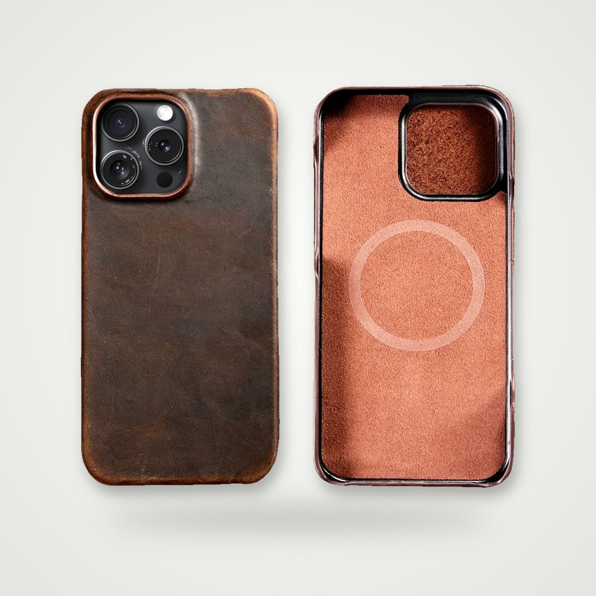 Cowhide Leather MagSafe Case for iPhone 15–16