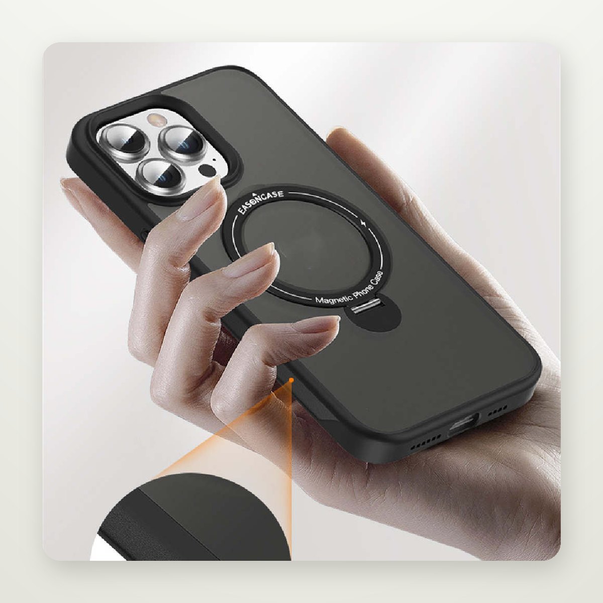 360° Rotary Stand Matte Case for iPhone 13–15