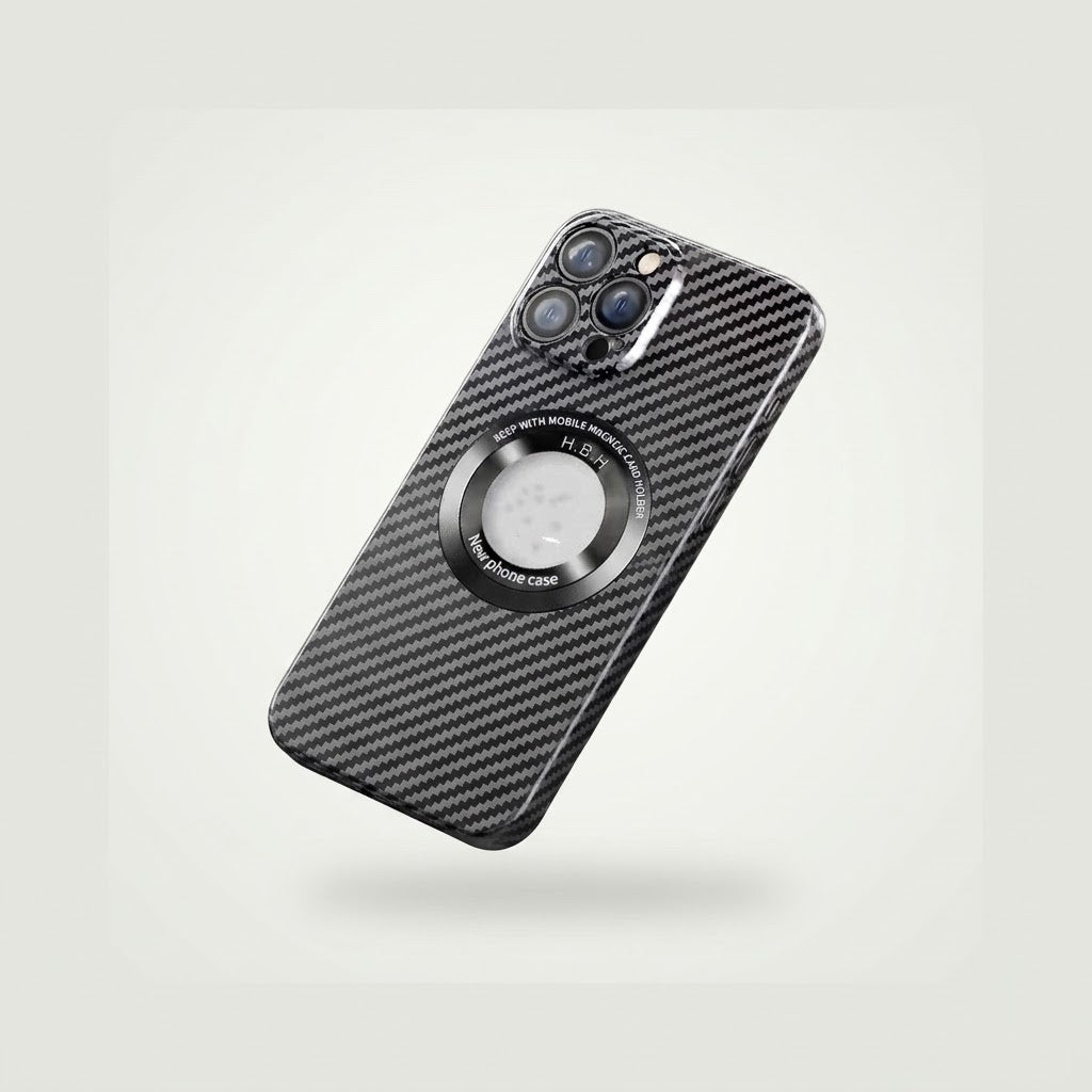Carbon fiber texture MagSafe phone case with rotating ring stand