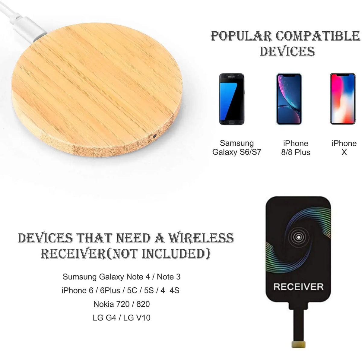Bamboo wood 15W Qi wireless charging pad, view 6
